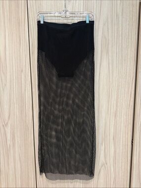 Black Mesh Sheer Maxi Slip Skirt - Women I
